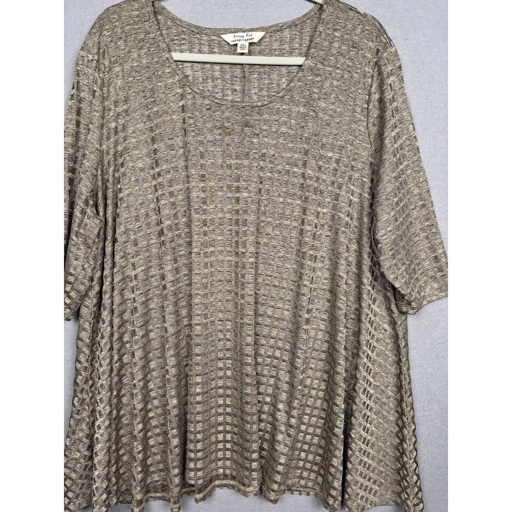Krazy Kat Tunic Womens XXL Short Sleeve Textured Knit Scoop Neck Pullover